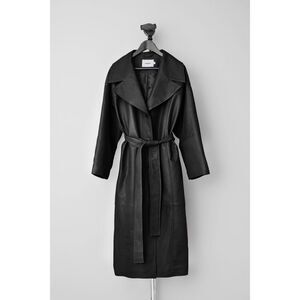 Free People x Deadwood Olga Belted Leather Coat Black Sz 36 $720
